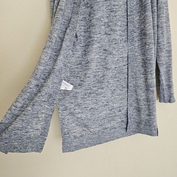 Ann Taylor LOFT Linen Blend Hooded Open Cardigan Long Line Size M Blue Space Dye - Picture 6 of 9